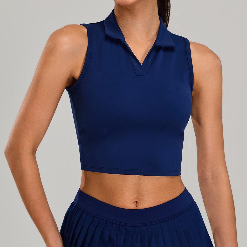 Cloudy breathable lapel sport polo shirt for women's outdoor fitness, running, tennis, sleeveless yoga top