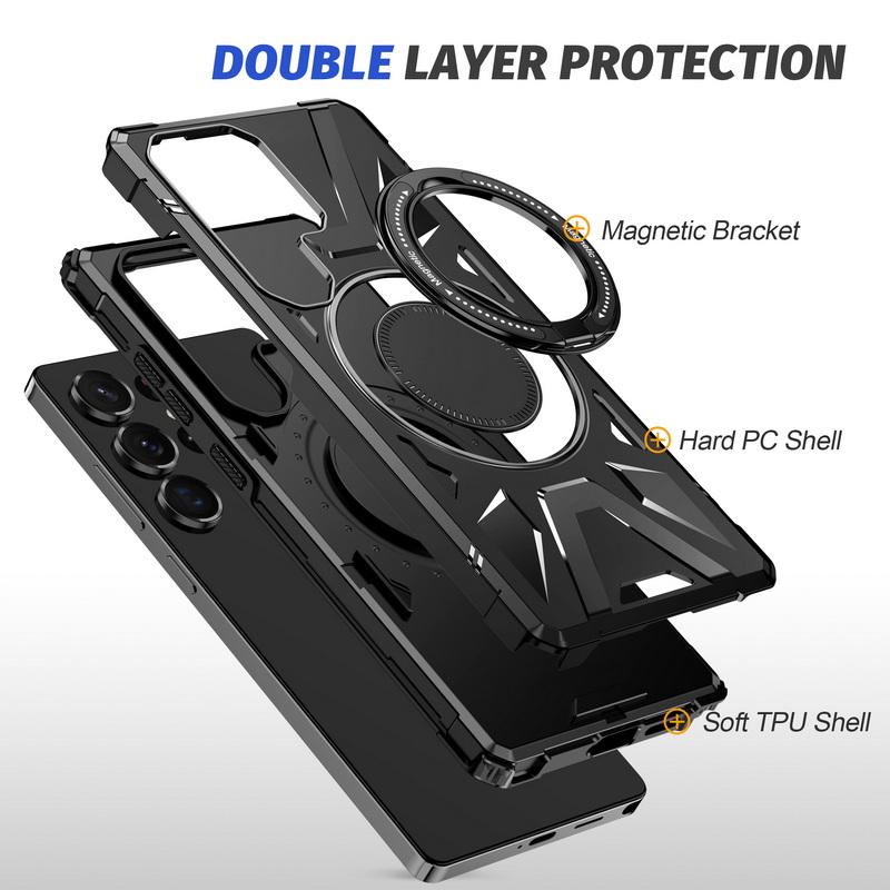 Solid Color Wireless Charge Case For Samsung S25 Ultra S24 S23 FE A55 A35 A15 A54 A14 A34 A24 Metal Ring Stand Shockproof Magnetic Back Cover