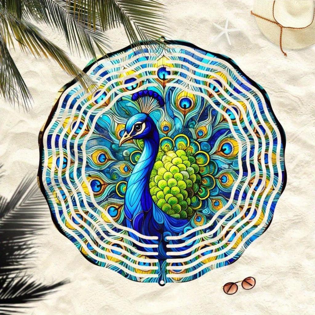 Kaijit - Buntglas Pfau Windspiel | Dekorative Hänge-Windspiele für Garten, Balkon & Außendekor | Farbenfrohe Kunstwerke für Terrasse & Hof