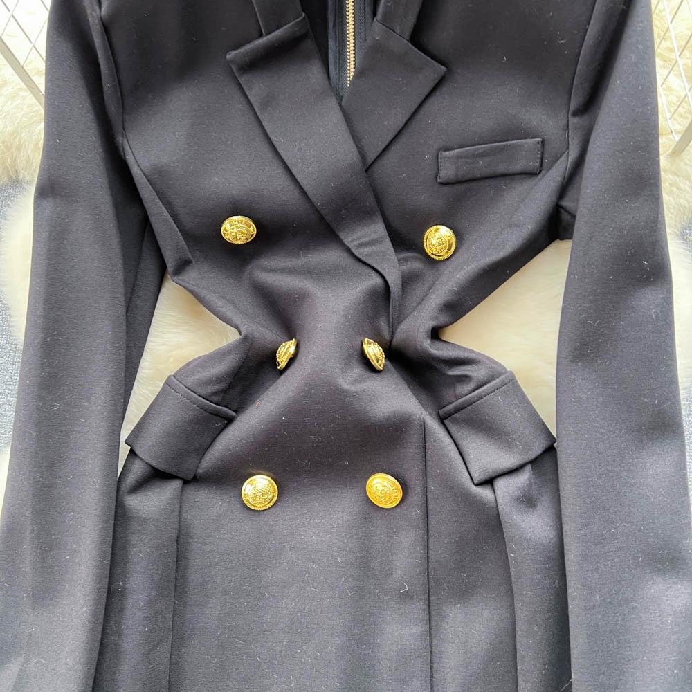 Autumn Winter Vintage Hepburn Style Slim Bodycon Party Dress Elegant Women Office Work Pencil Blazer Dresses