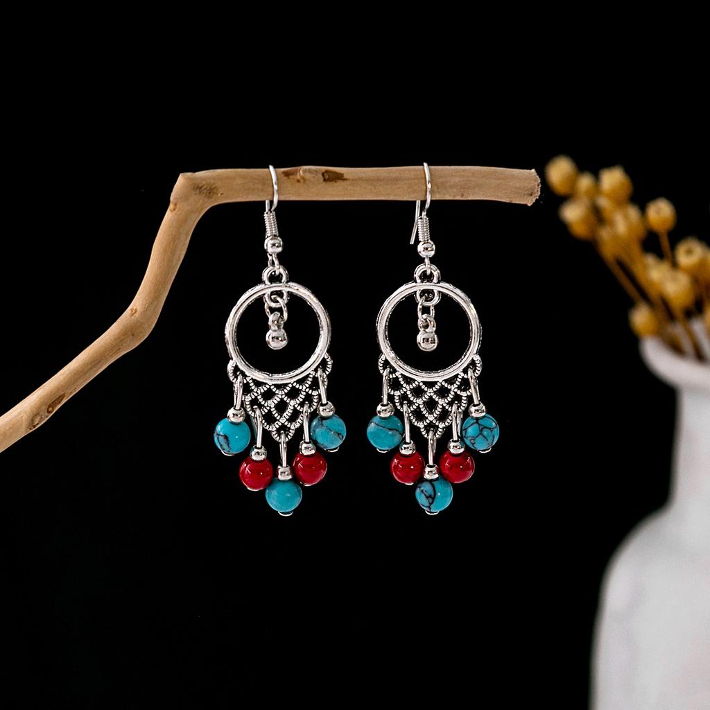 Bohemian Fringed Turquoise Earrings, Retro Minority Style Earrings, Personalized Temperament Earrings.