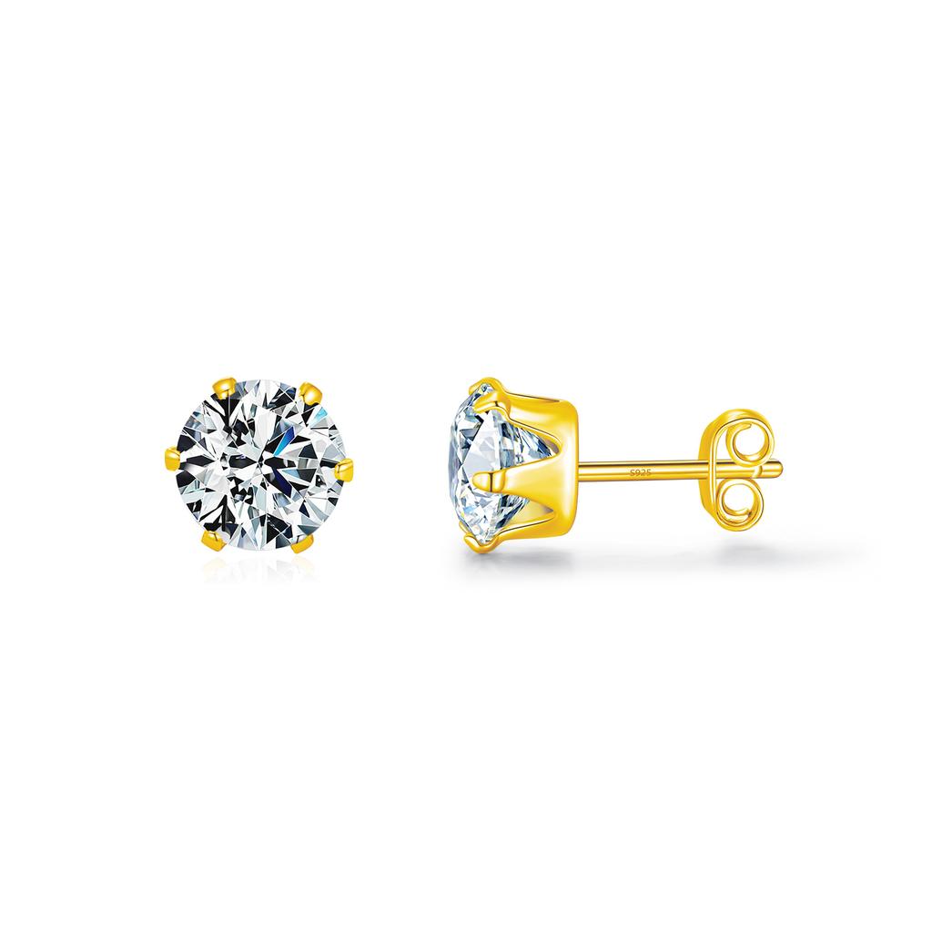 925 Sterling Silver Basic Sparkling Round Stud Earrings Classic Crown Hypoallergenic Wedding Jewelry for Women