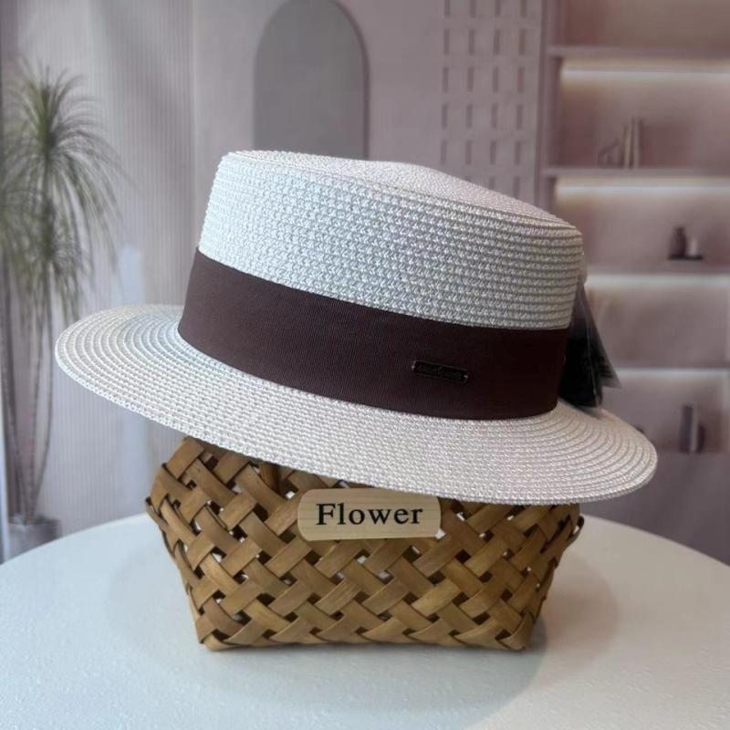 Flat top hat women's summer vacation seaside Panama hat flat edge French beach hat braided sunshade sunscreen top hat