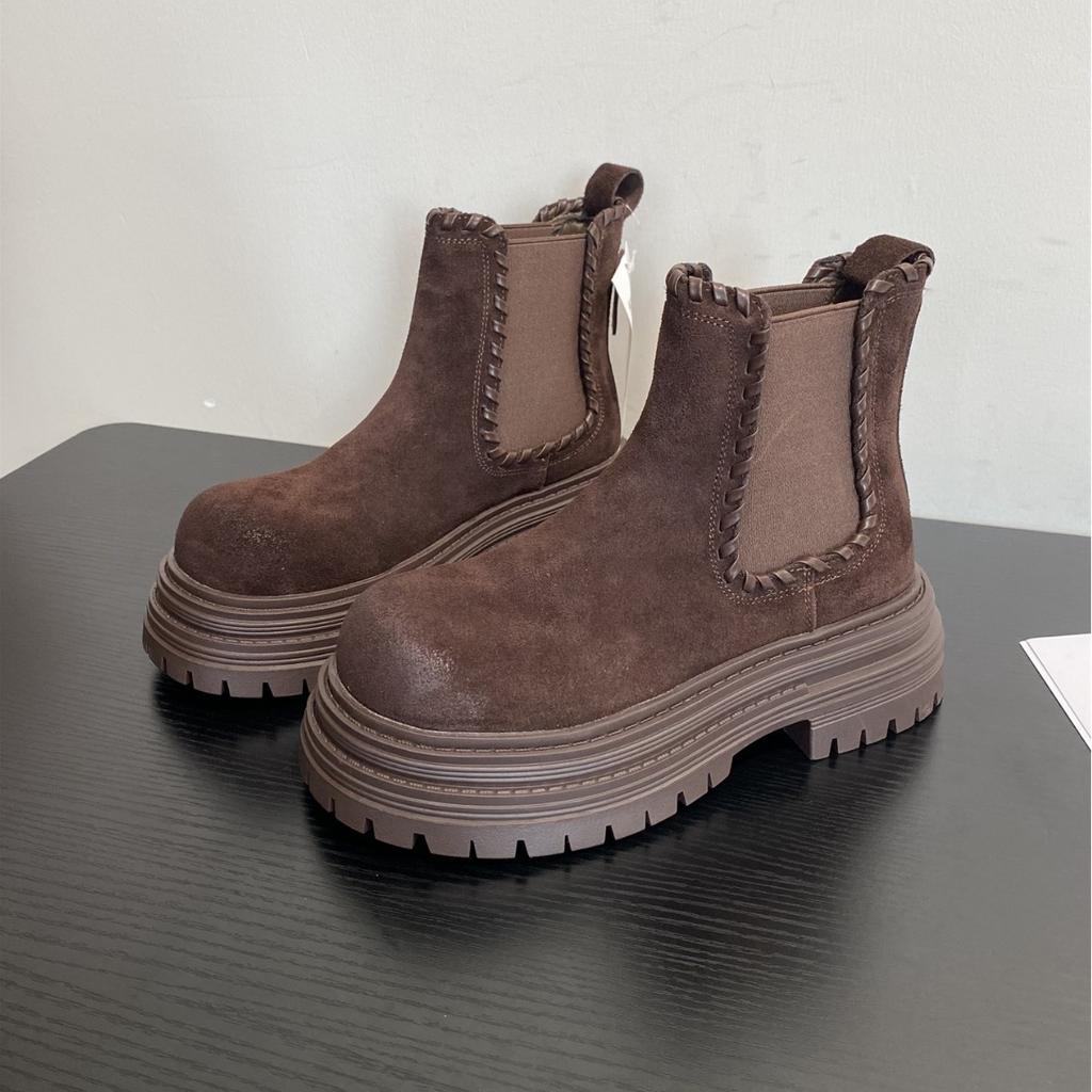 Thick Heel Round Head Maillard Martin Boots Women's New Retro Sleeve One Pedal Thick-soled Short Boots