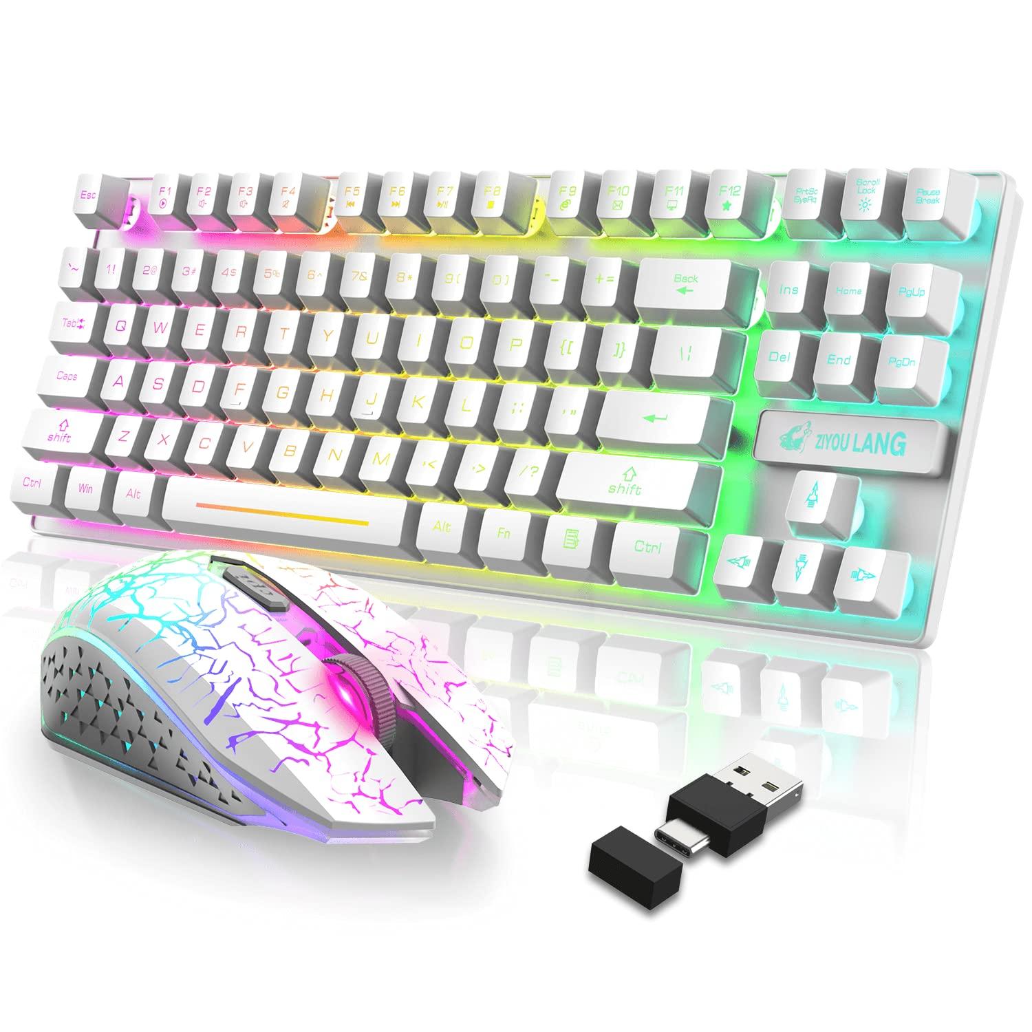 

ZIYOU LANG Wireless Gaming Keyboard and Mouse Set for USB Dual LED Full Key 3800mAh Rechargeable 2400 DPI Ergonomic Compatible with Windows MACOS and білий