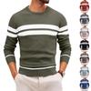 Mens Striped Print Pullover Sweater Slim Fit Lightweight Neck Long Sleeve Jumper Sweaters