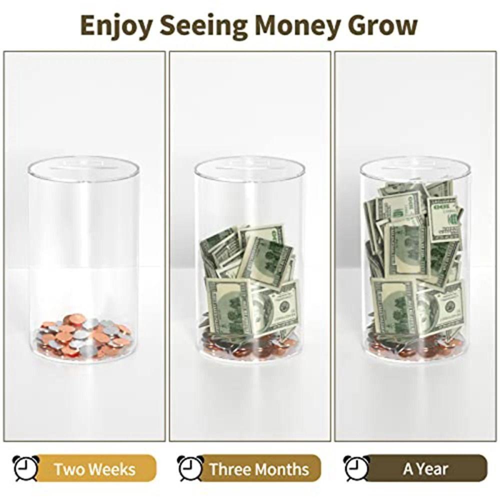 Vysokokapacitní nádoba na drobné Akrylová nádoba na mince a bankovky Průhledná kasička Dětské úspory