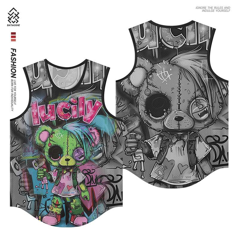 Summer Round Neck 3D Cartoon Pattern Printed Top Fashionable Casual Sleeveless Vest Men's T-shirts