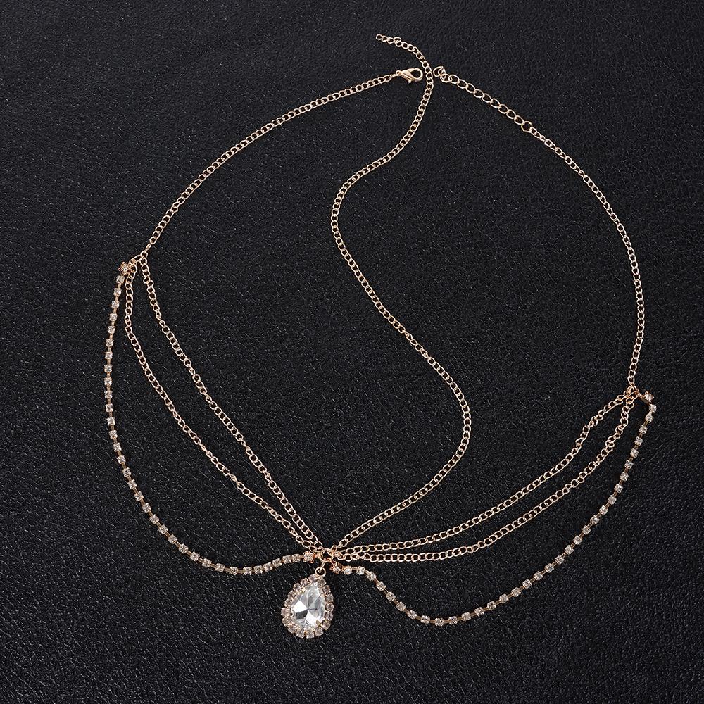 Kopfschmuck Böhmisch Goldfarbe Kristall Strass Wassertropfen Muster Hochzeits Schmuck Kopfkette