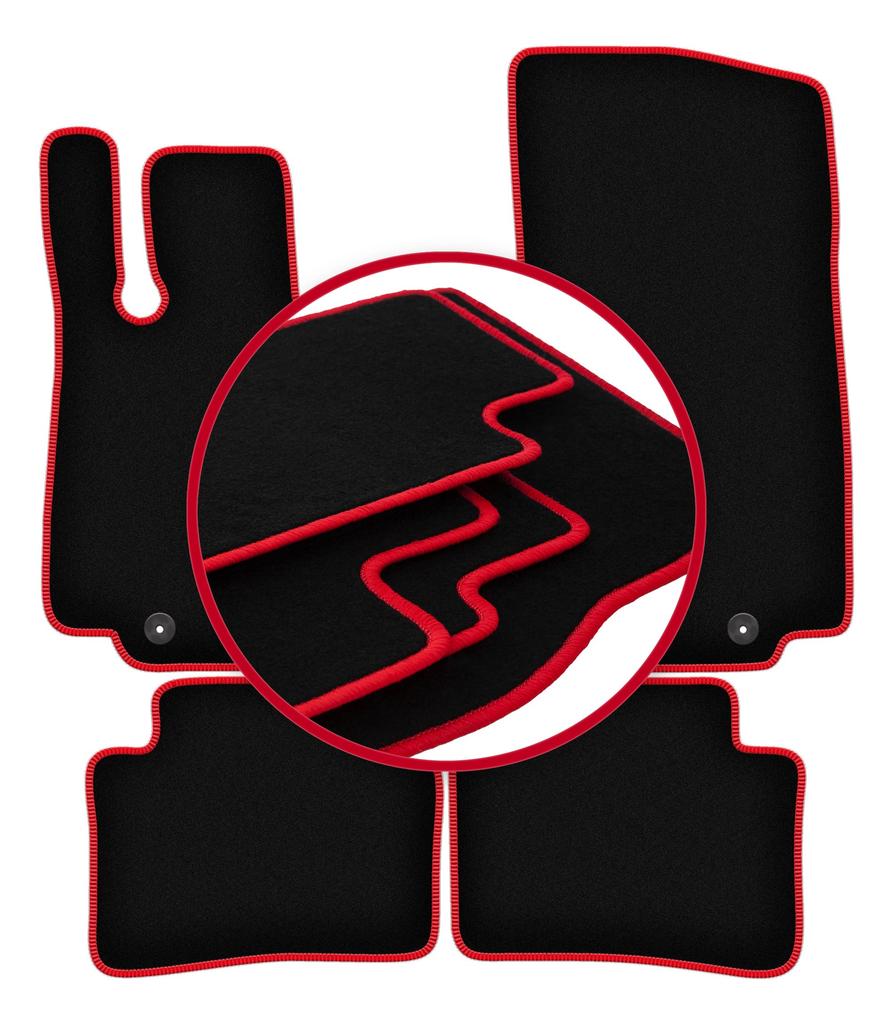 Alfombrillas de terciopelo con borde rojo para: Mercedes Clase C W206 sedán, familiar (2021-)