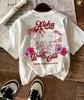 Sommer Strand Surfbrett und Buchstabendruck Kurzarm-T-Shirt Lässiger und vielseitiger Stil Geeignet für Frauen zum Tragen im Sommer