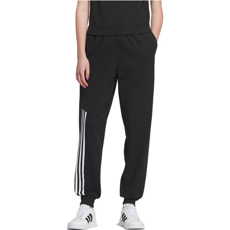 Adidas Neo Side Stripe Casual Tapered Knit Retro Sports Pants Women Pants Black IK5099
