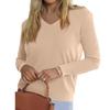 Women's Fashionable Casual V Neck Solid Color Long Sleeve Top