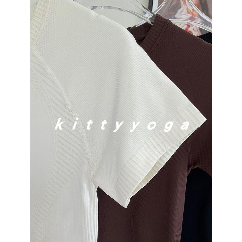 [Same Style with Big Brands] Athletic Clothing Women Summer Thin Yoga Clothes Quick-Drying Top Waist Hugging Fitness Running Short sleeve T-shirt