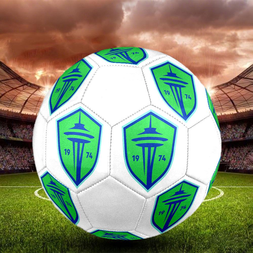 FC Seattle Sounders Size 5 Soccer Ball, Machine-Stitched PVC, Durable & High Bounce, All Ages Fit, fan merchandise, matches & outdoor use.
