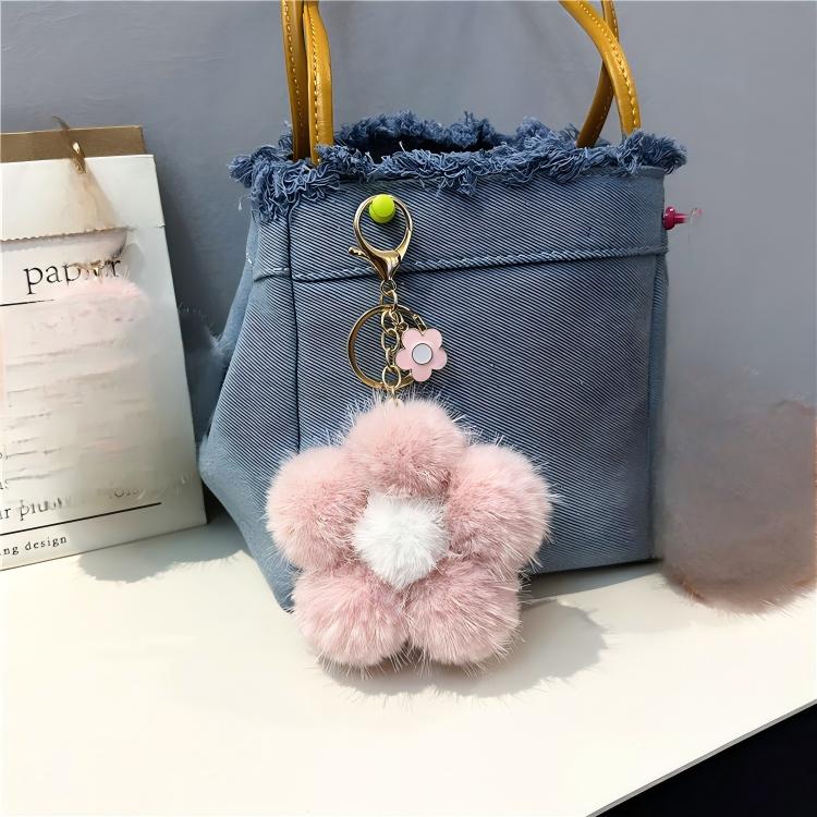 

Cherry Blossom Keychain for Women, Floral Pom Pom with Rhinestone Charm for Purse Backpack Keys, Cute Car Keychain Gift for Her розовый