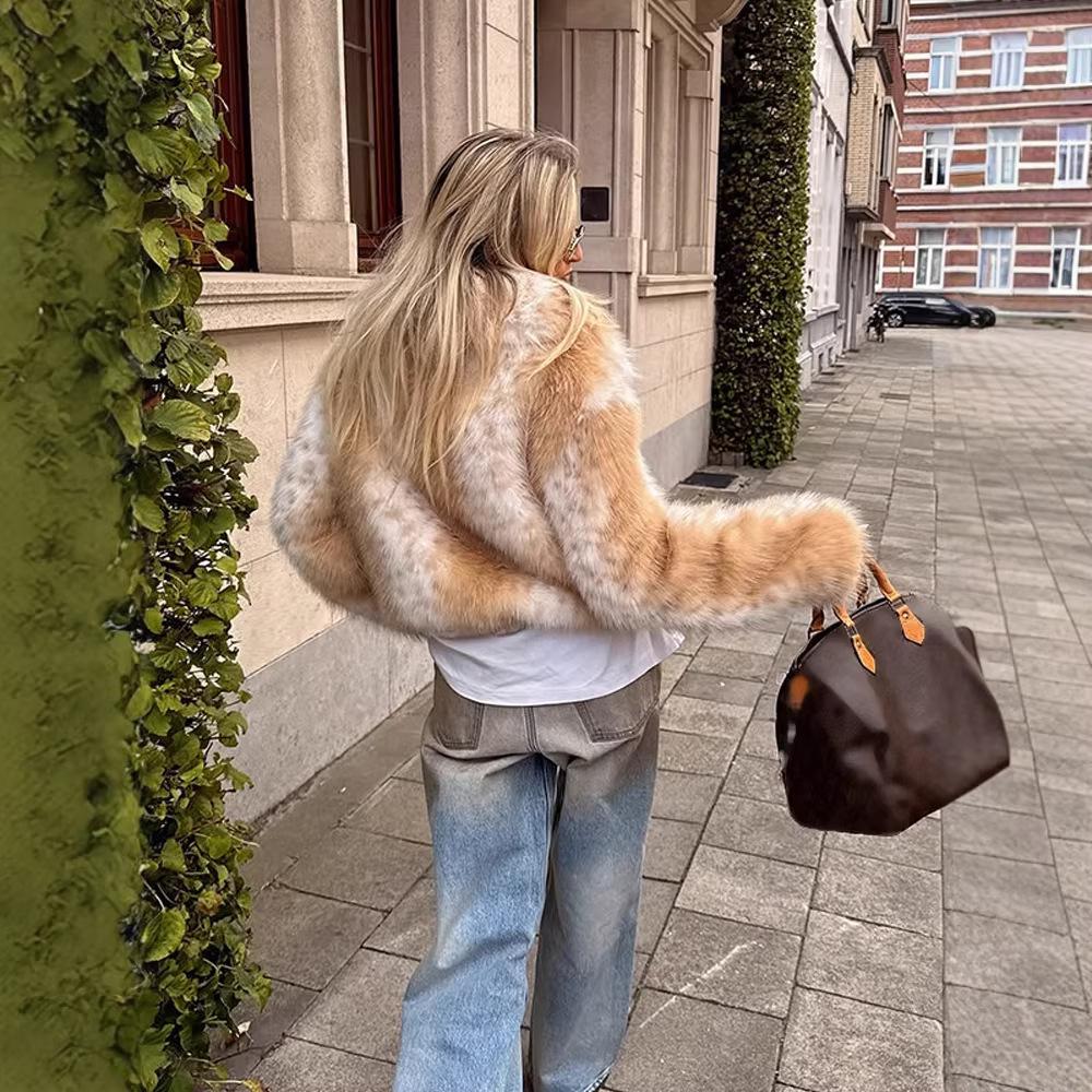 Europe, America, autumn and winter environmentally friendly imitation fur lapel deer leopard print short fur jacket mink jacket