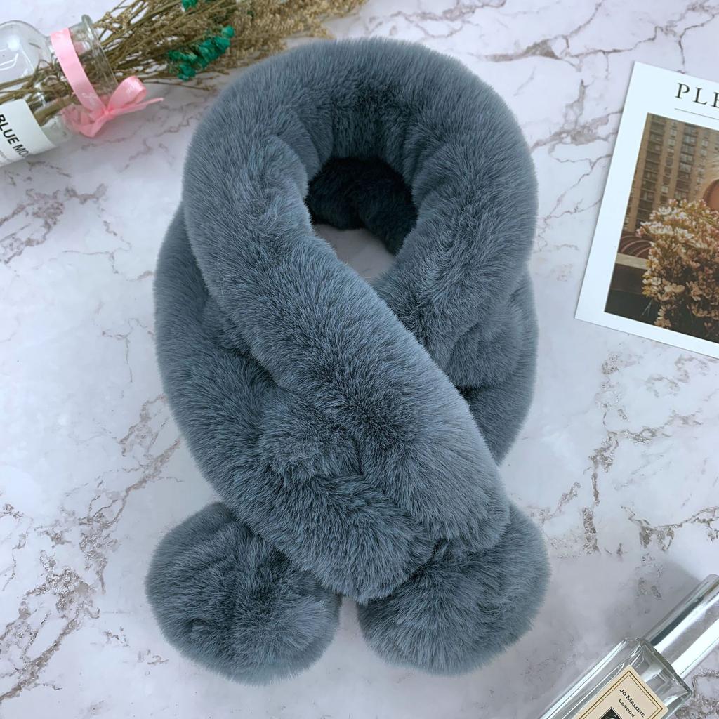 Scarf Women's Autumn and Winter New Fur Rabbit Plush Thickened Warm Scarf Solid Color Hairball Cross Student Children
