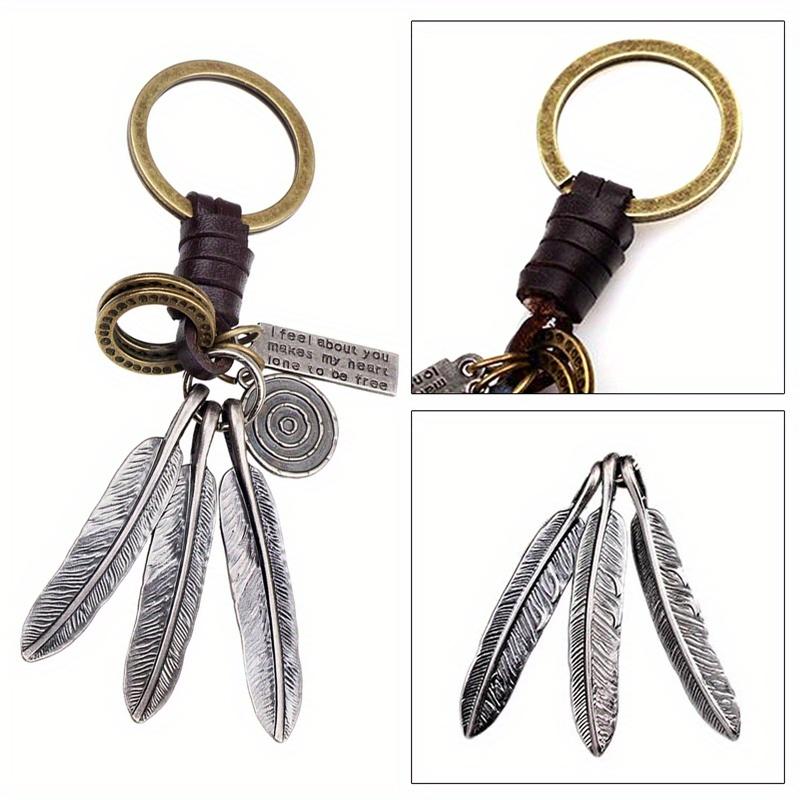 Vintage Pendant Hand Woven Leather Keychains for Men Car Key Chain Women Tassel Feather Keyring Charm Jewelry Friends Gift