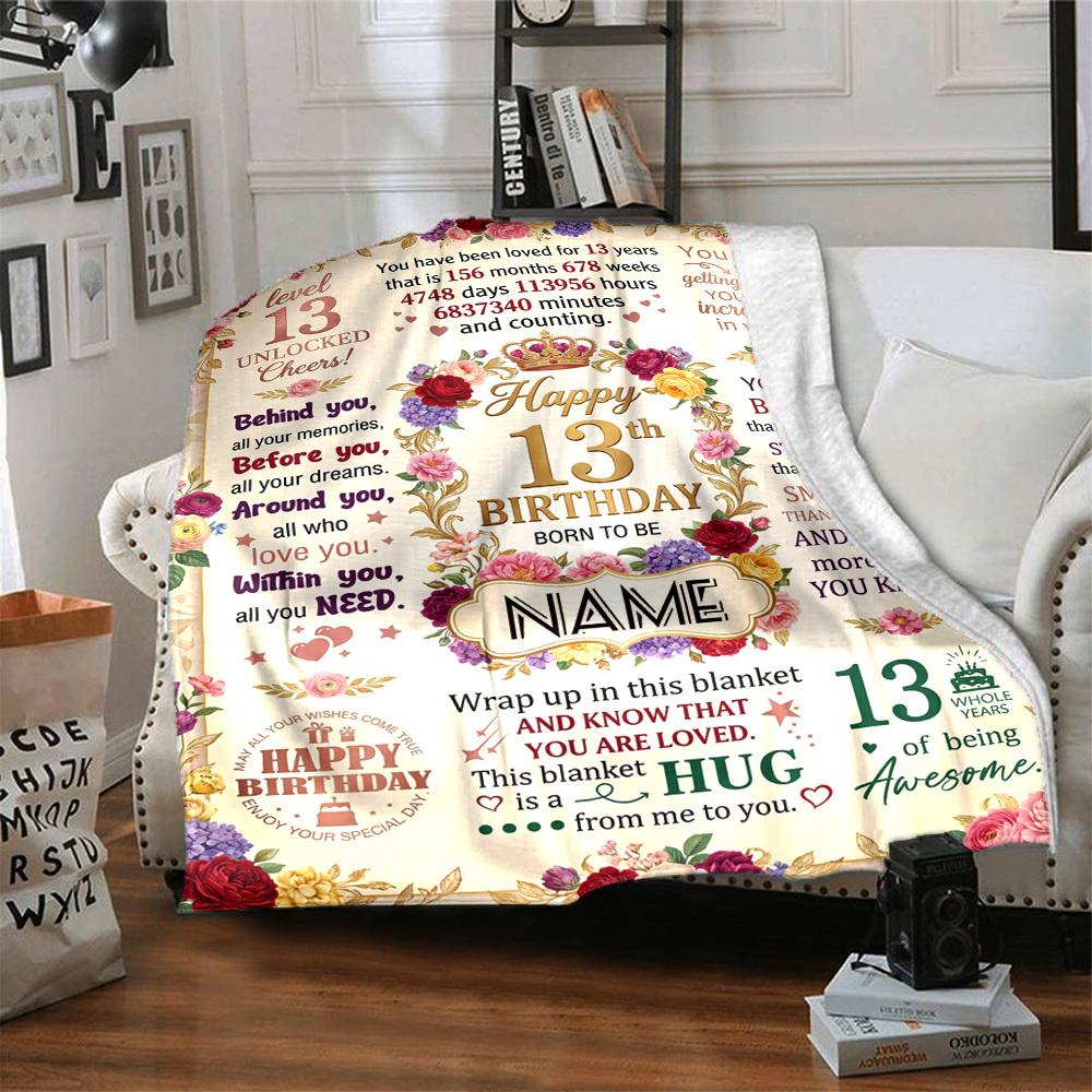 Happy 13Th Birthday Celebration Customize Your Name Blanket Soft And Comfortable It'S The Perfect Gift For Family Friends Or Loved Ones Suitable For