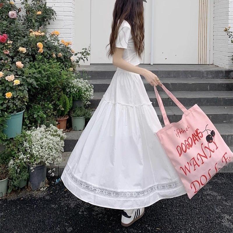 Kvinner Casual Mid-waist Layered Lace A-Line skjørt