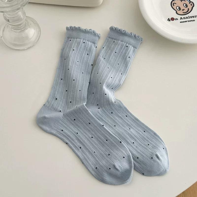 

Thin Polka Dot Socks for Women Retro Harajuku Cotton Crew Socks Girl Fashion Soft Comfortable Japanese Kawaii Cute Sox One Size