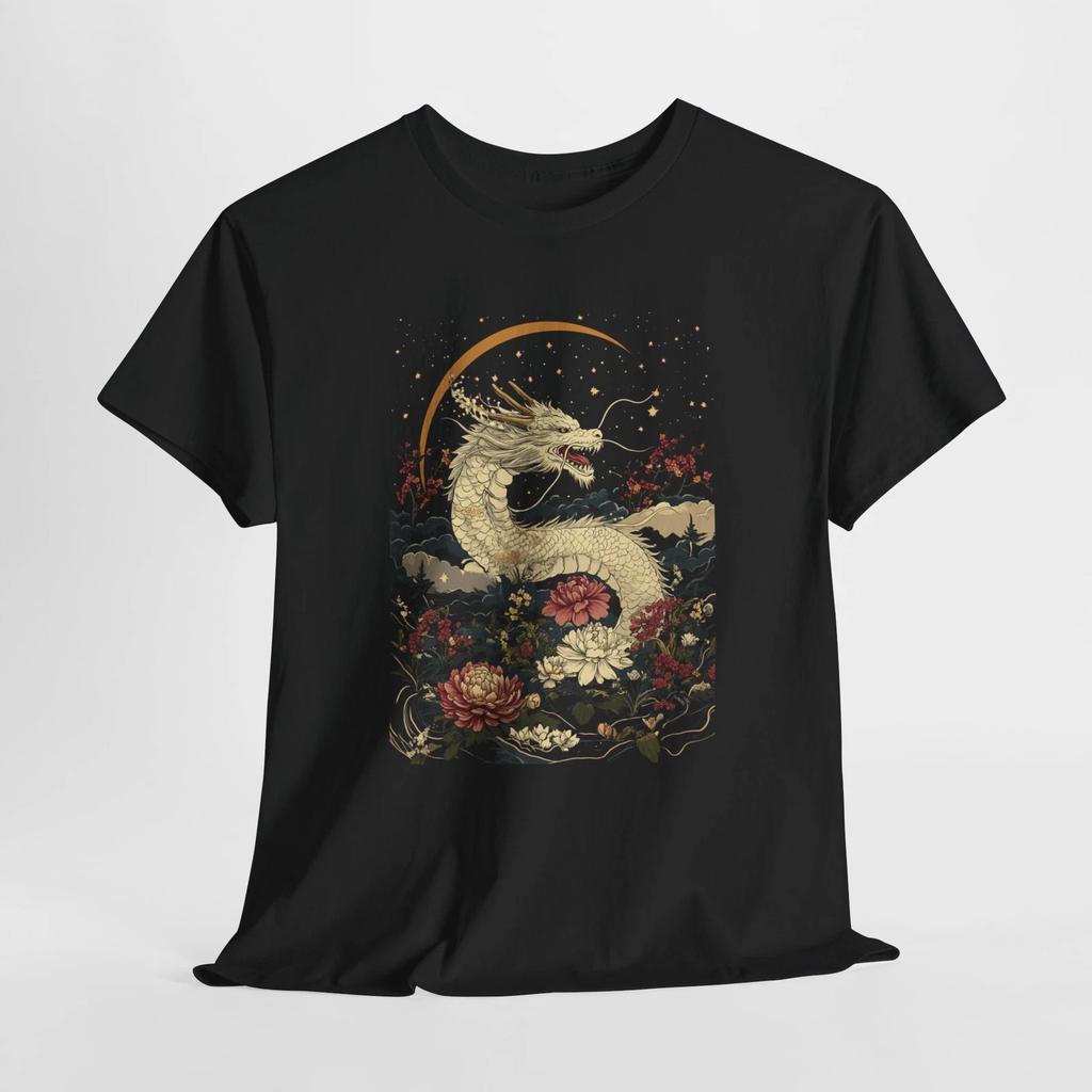 White Dragon Floral T-shirt Tops Tees Unisex | Traditional Japan Travel Tee | Zen Buddhist Shirt