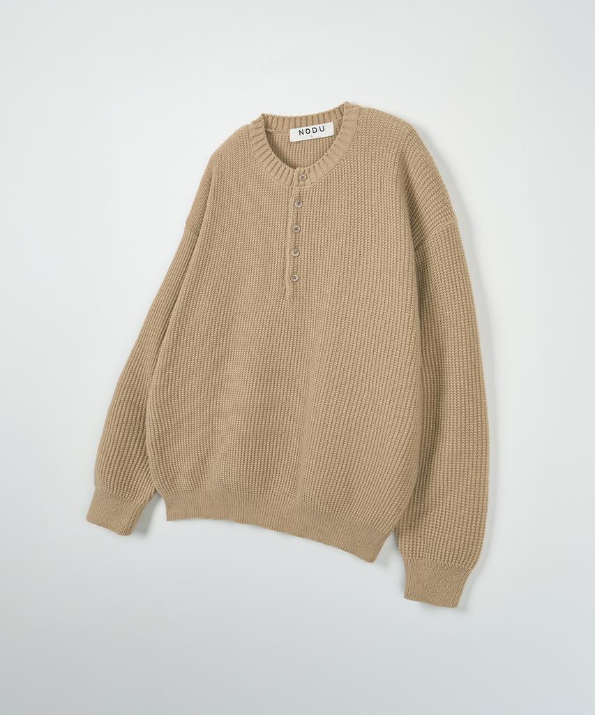 NODU Waffle Henley Neck Knit [Beige]