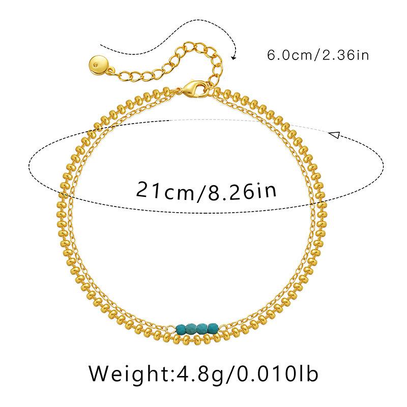 Gold Plated Double Layer Beaded Chain with Turquoise Accent Anklet