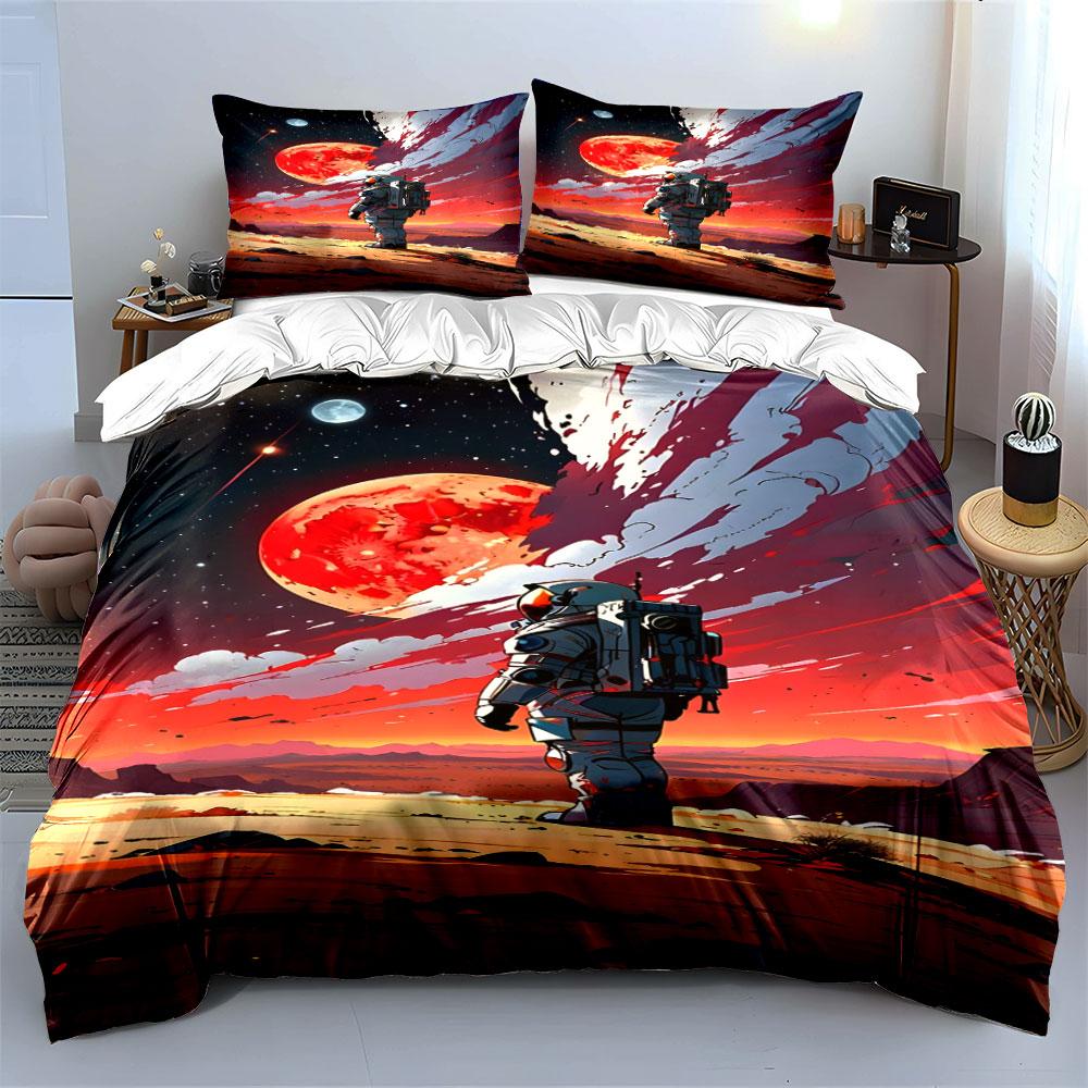 Astronaut mit rotem Planeten. Bettwäsche-Sets Bettbezug-Sets Bettbezüge Kissenbezüge(1*Bettbezug 2*Kissenbezüge ohne Bettdecke)