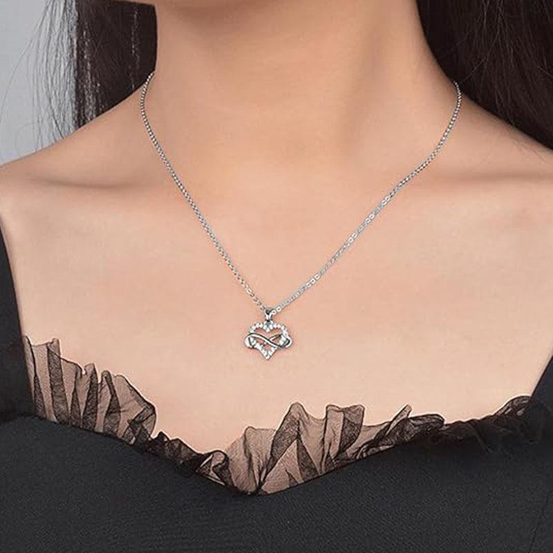 Elegant Infinity Love Heart Necklace with Rhinestone Clavicle Chain for Women