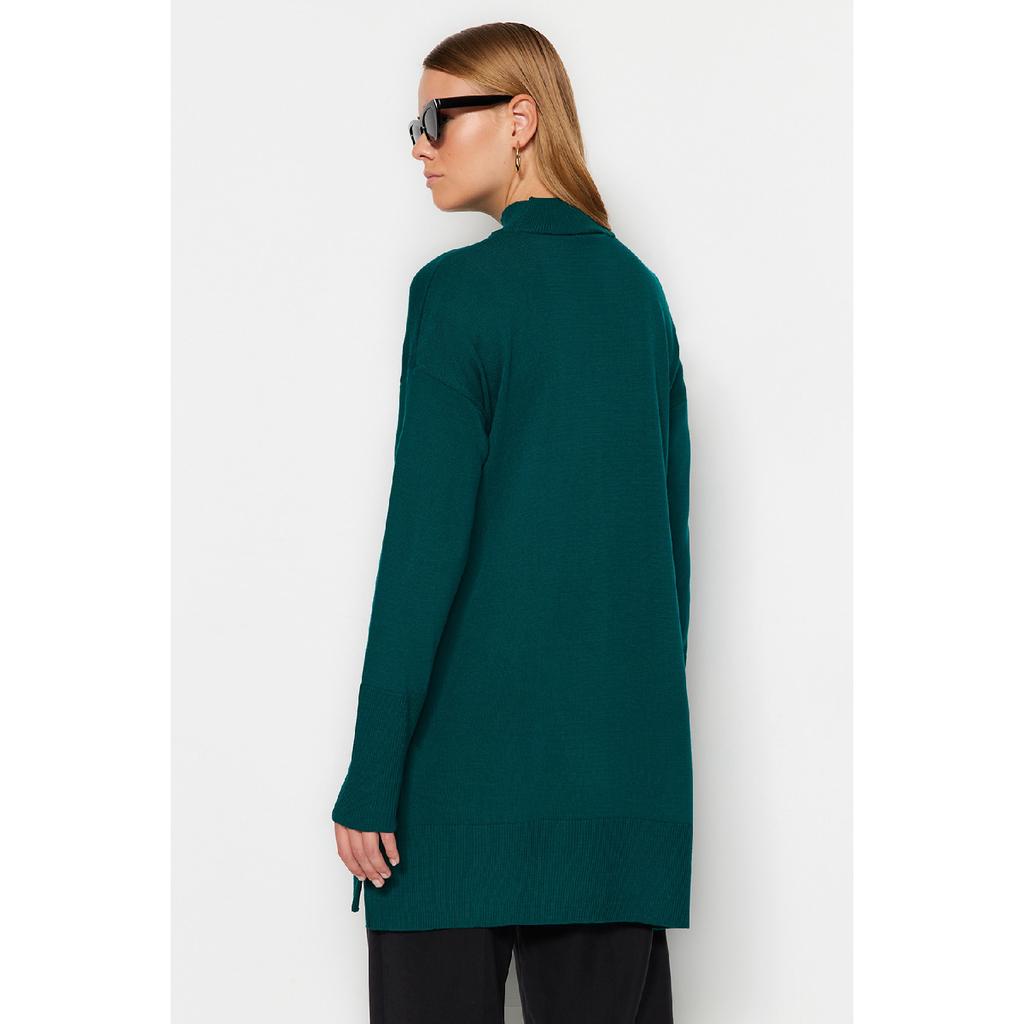 Pulover de tricotaje verde închis cu guler ridicat Tctaw24ak00007
