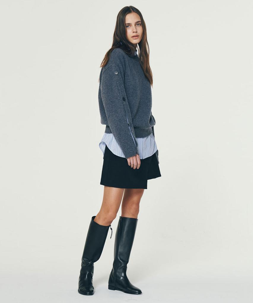 GUAV Slit Button Sleeve Knit_Charcoal Blue