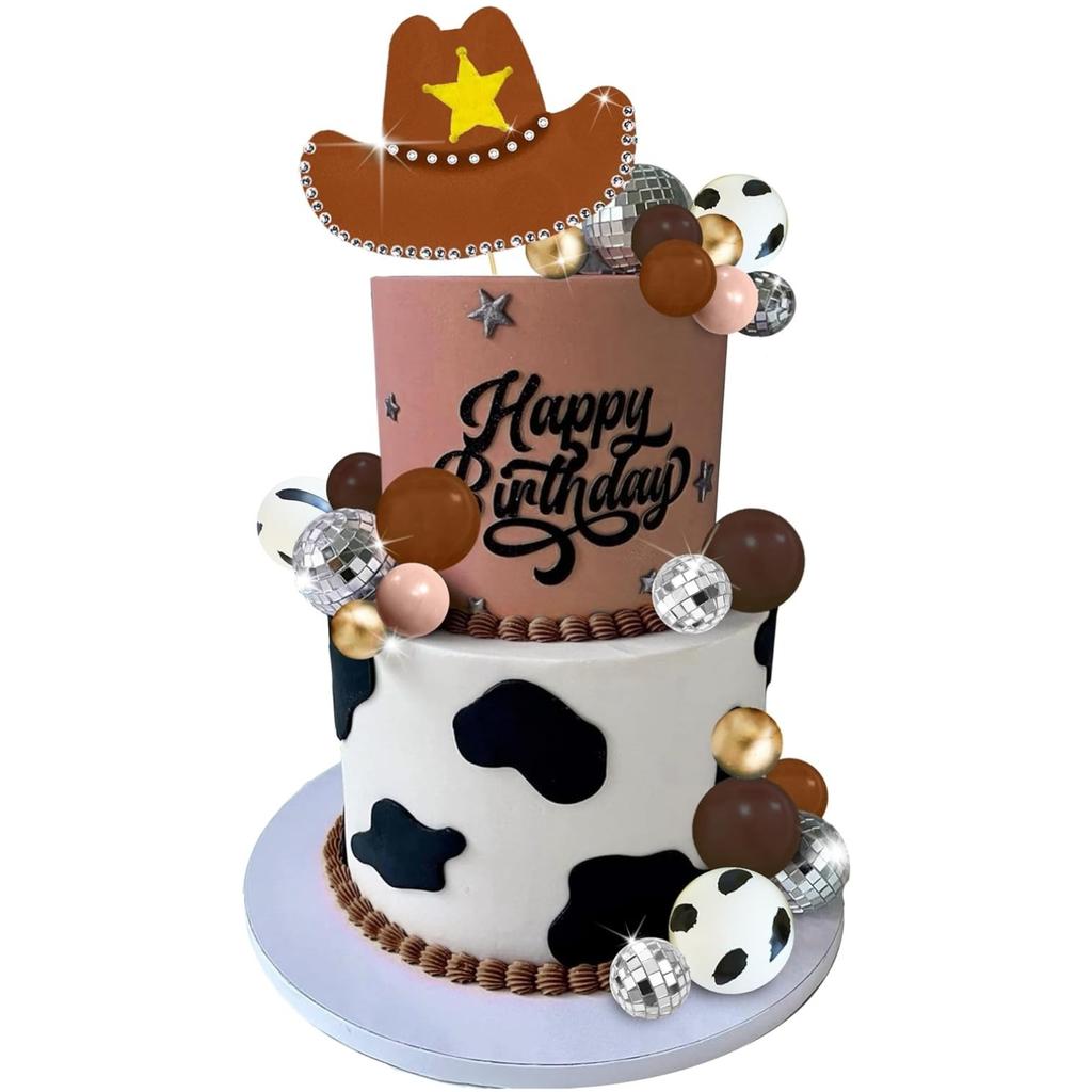 Cowgirl Cake Topper Hot Pink DIY Glänzender Cowgirlhut Diskokugeln für Western-Themenparty Cowgirl Geburtstagsfeier Zubehör