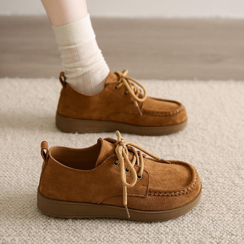 Flat-soled single shoes women's spring new retro versatile soft-soled shoes lace-up casual Doudou shoes