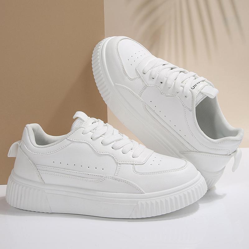 Fashion Women Sneakers Spring Autumn Plus Size White Sneaker Women Leather Platform Vulcanizd Shoes Woman Comfort Lace Up Flat Sneakers