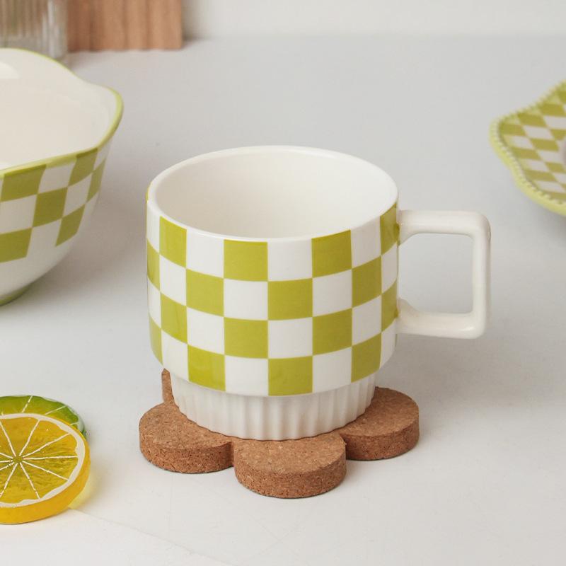 Prosty Ceramiczny Kubek do Kawy w Kratę Czerwone Serce-latte Filiżanka do Kawy Delikatny Domowy Śniadaniowy Kubek na Owsiankę Mleko Kubek na Wodę Prezent Urodzinowy Nowy