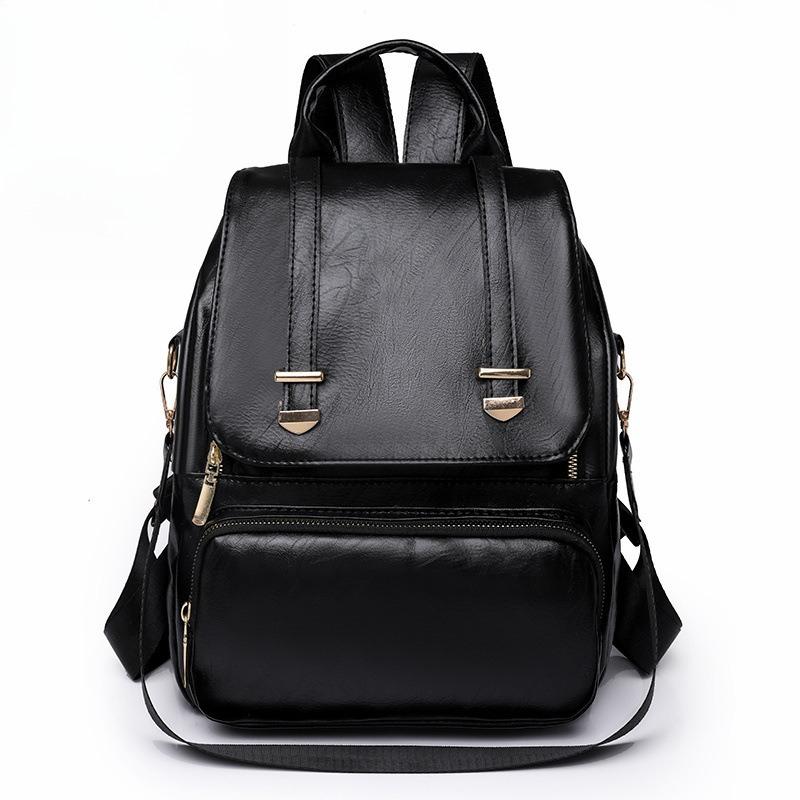 New Korean version backpack women's fashion PU soft leather texture British college style schoolbag retro backpack travel