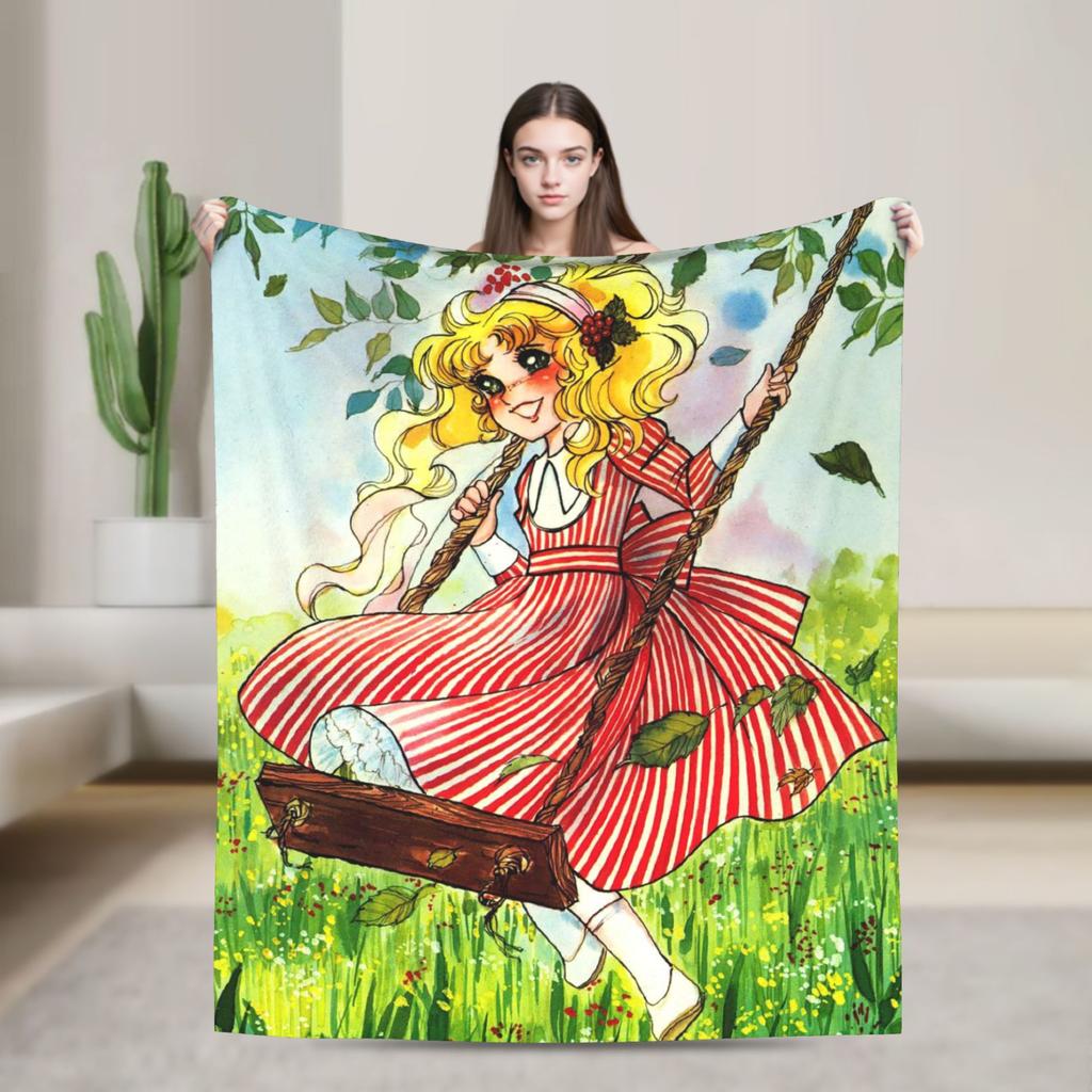 Candy Candy Cartoon Anime Blanket Flannel  Super Warm Throw Blanket for Outdoor Travel Bedspread