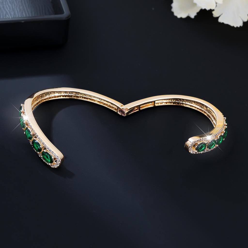 Jewelry Opening Green Zircon Retro Light Luxury High-end Bracelet