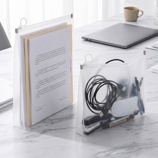 Durable Zippered Storage Pouch 3D Zipper Document Pouch, Transparent PP Matte Envelope File Folder, Heavy Duty Portable Organizer for Office