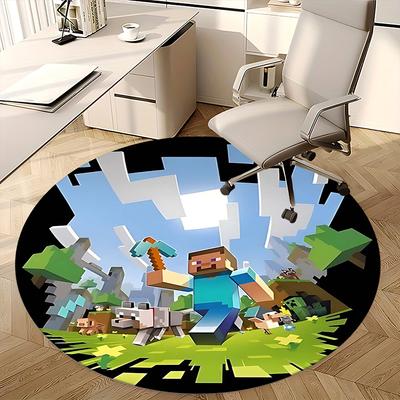 Minecraft Character Chair Mat Round Rug-Office Carpet, Machine Washable, Non-slip, Suitable for Living Rooms, Bedrooms