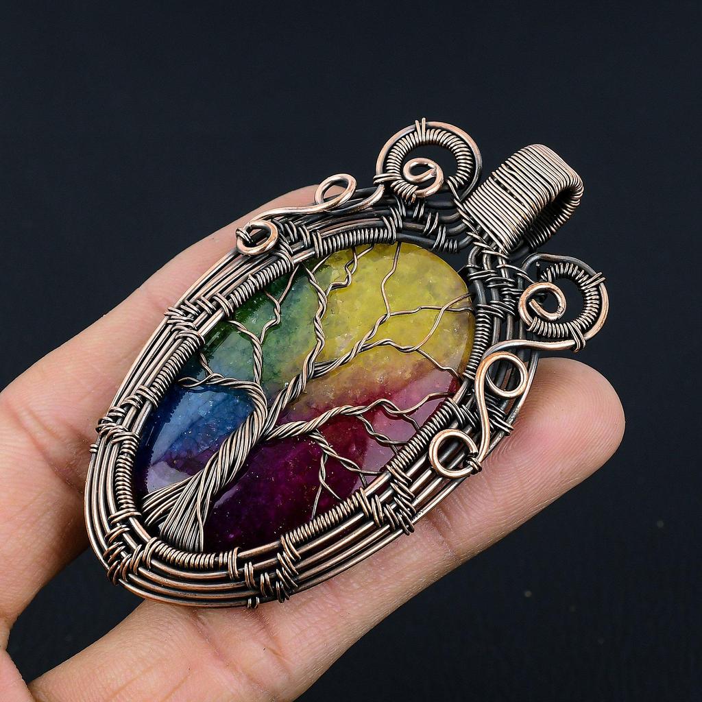Rainbow Solar Quartz 999 Copper Wire Wrapped Pendant, Handmade Gemstone Pendant Jewelry, Gifts For Wife Brand New Pendant