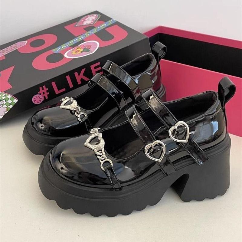 

Весенне-летняя женская мода темного стиля на толстой подошве, увеличивающие рост туфли Мэри Джейн 35 чёрный