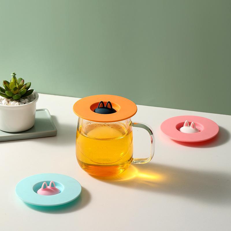 Cute Cat Ear Silicone Cup Lid Food Grade Dustproof Reusable Round Mug Cover for Outdoor Travel Camping Coffee Drink Cups
