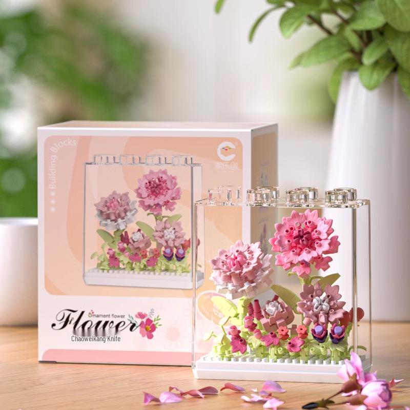Cross-Border Lego Immortal Flower Basket Building Block Set - Rose Bonsai & Children's Assembly Toy for Teacher's Day Gift