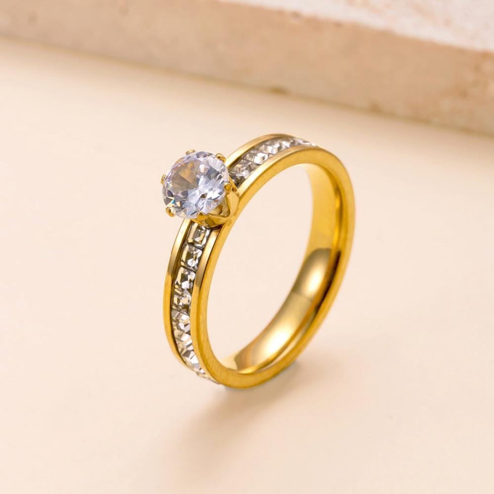 

Luxury Stainless Steel Gold Plated CZ Zircon Etenity Ring for Women Finger Engagement Wedding Jewelry Fashion Accessories 6