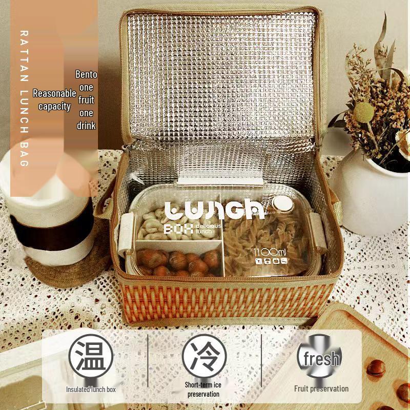Isolierte Picknick-Bento-Tasche im Weidenkorb-Stil mit Aluminiumfolie