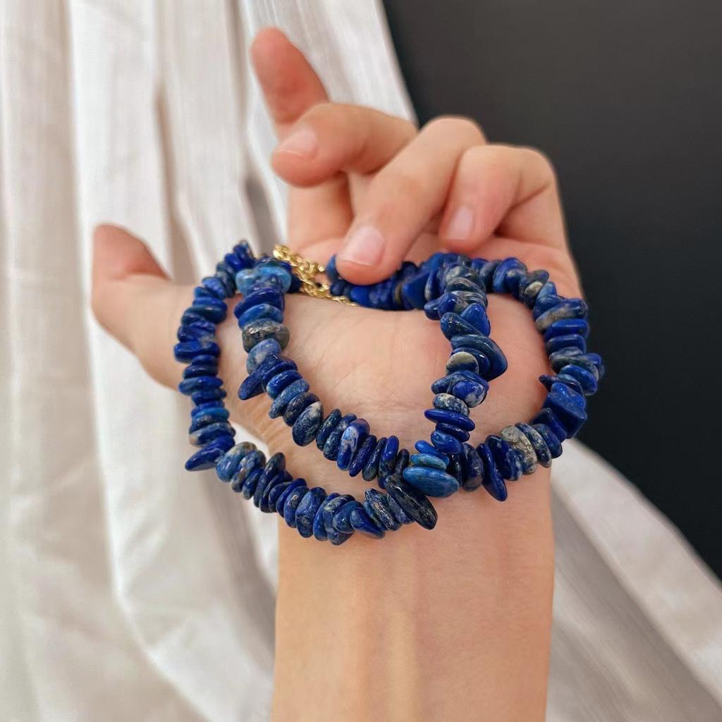 Retro Natuurlijke Lapis Lazuli Kiezel Armband Dames Sfeervolle Armband
