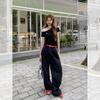 Korean black letter embroidered slanted shoulder short-sleeved t-shirt women's summer new slim-fitting and thin top